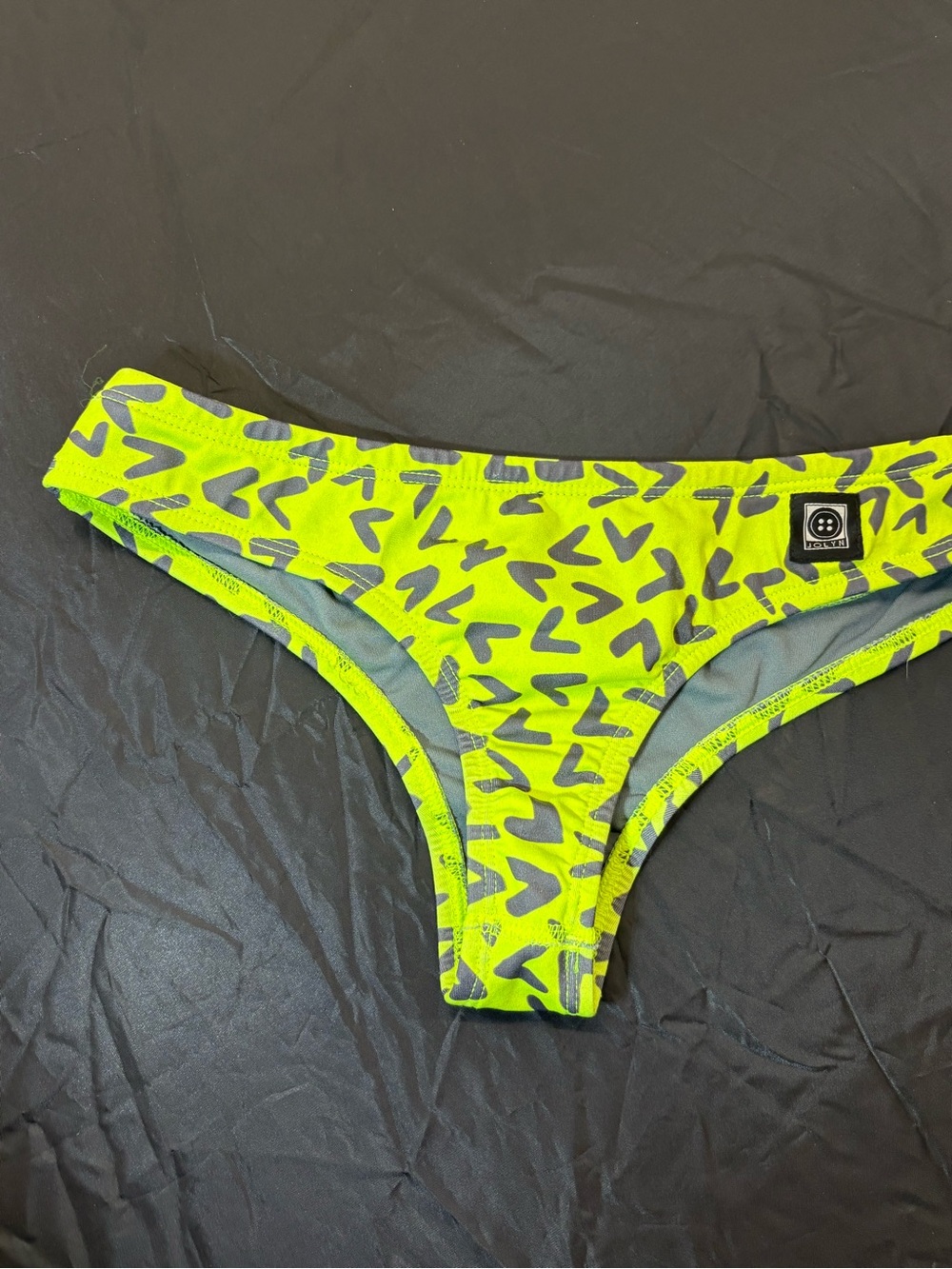 Jolyn Clothing Company Neon Yellow Printed “Duke”Thong Bikini Bottom